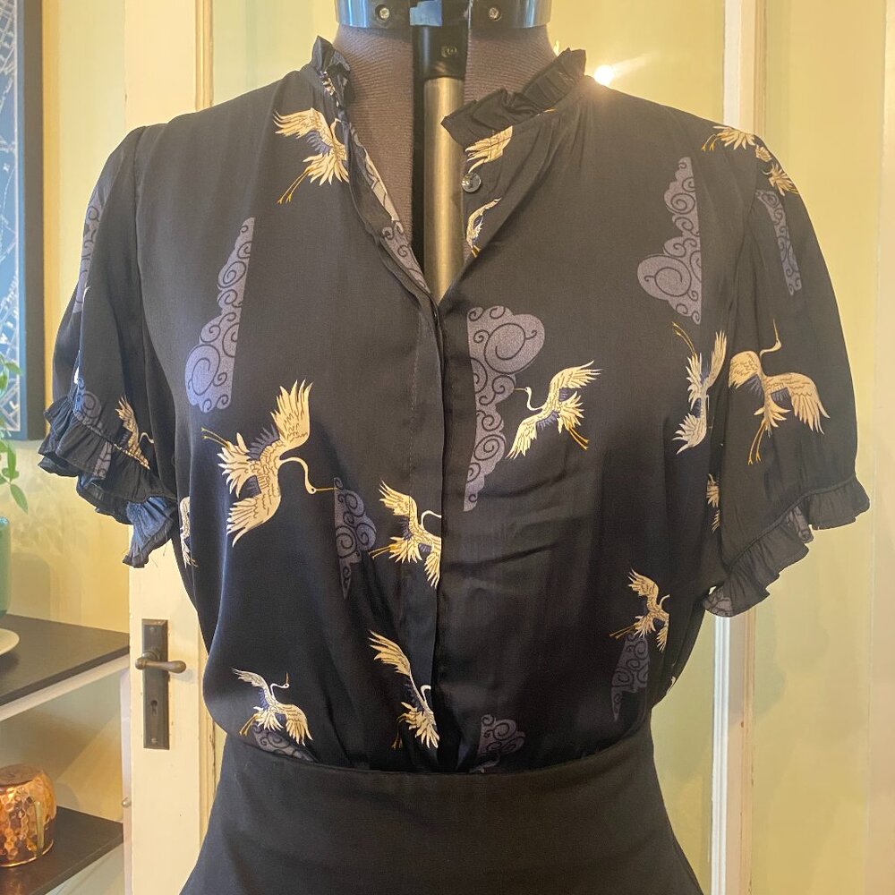 Tahari Crane Print Blouse